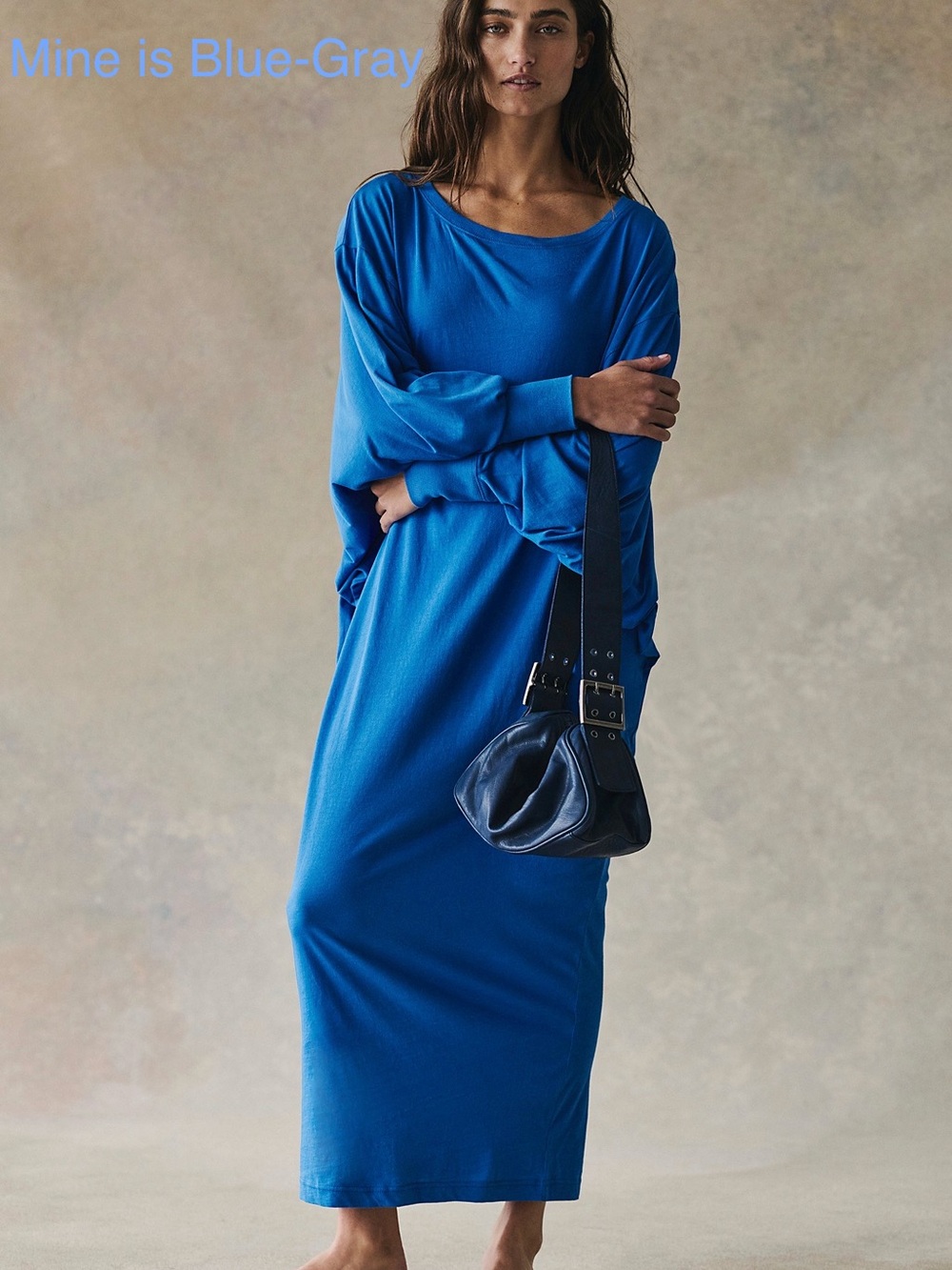 Free People Lifestyle Slouchy Blue Gray Long-Sleeve Maxi Dress